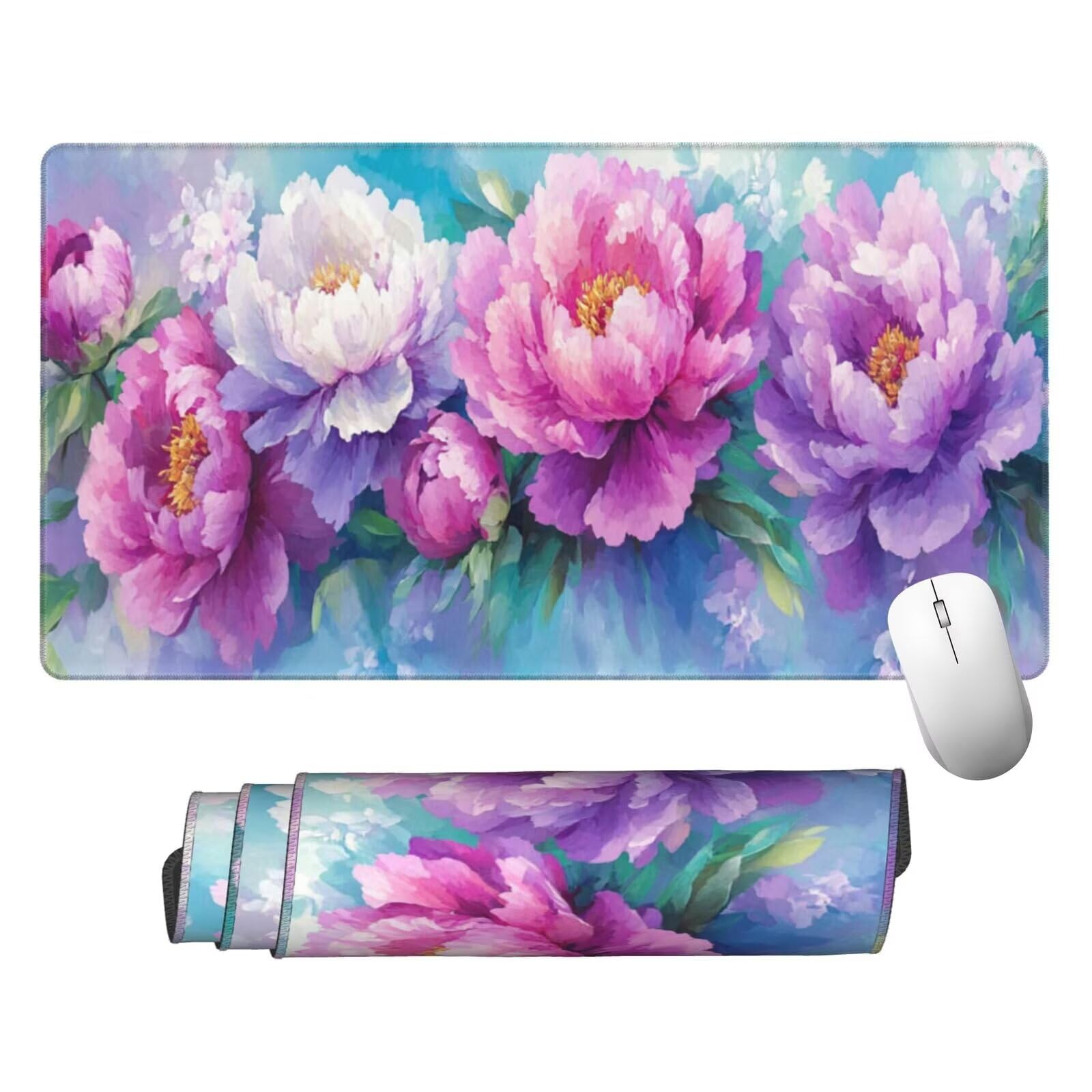 Fioletowa podkładka pod mysz XXL kwiat mata na biurko 1600 x 800 x 3 mm zmywalna podkładka do gier na laptopa, z antypoślizgową gumową podstawą do gier, komputera, personelu biurowego Y1123