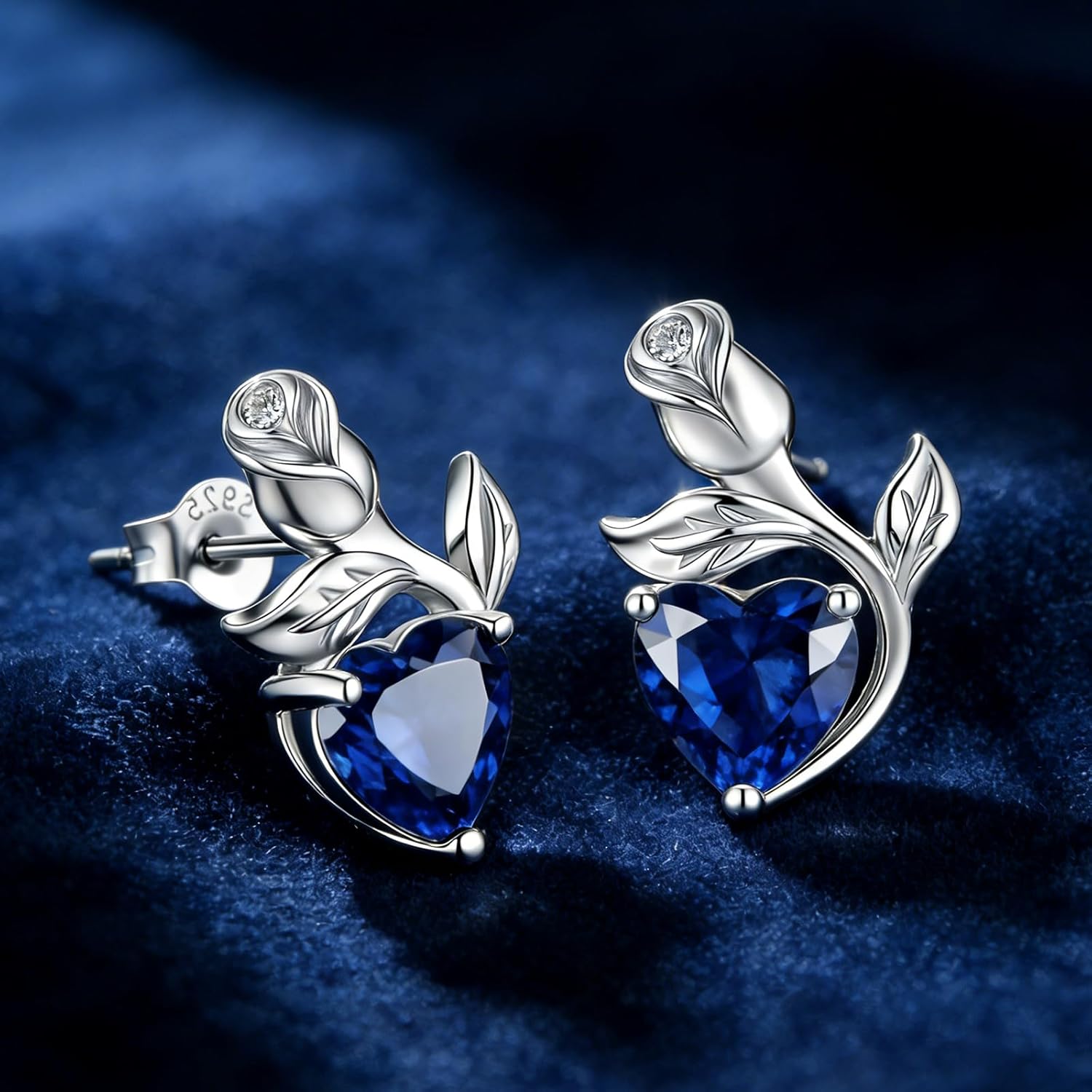 0.8CT Rose Heart Earrings Option of Sapphire Moissanite&More Stud Earrings Lab-Grown Earrings Birthstone Earrings for Women S925 Sterling Silver Post D Color VVS1 Clarity Ideal Gift for Wife Mother for Birthday Anniversary Valentine's Day Convey I Love You Message - Image 5