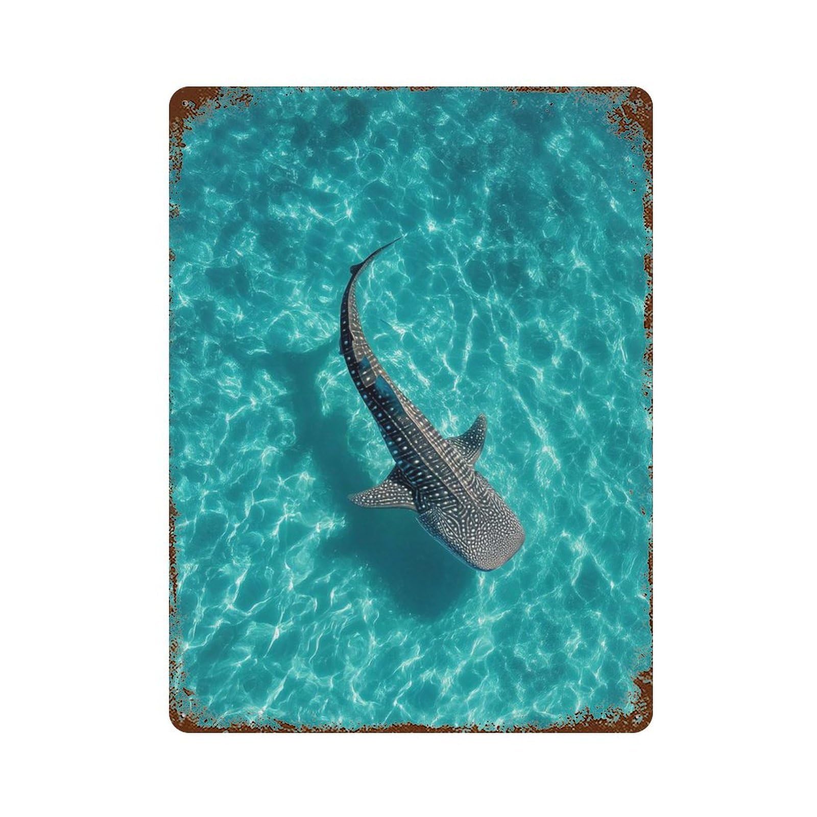Rust Effect Whale Shark in Turquoise Water Vintage Rust Metal Sign 15.7"x11.8", Rustic Home Decor for Farmhouse, Kitchen And Entryway Decor