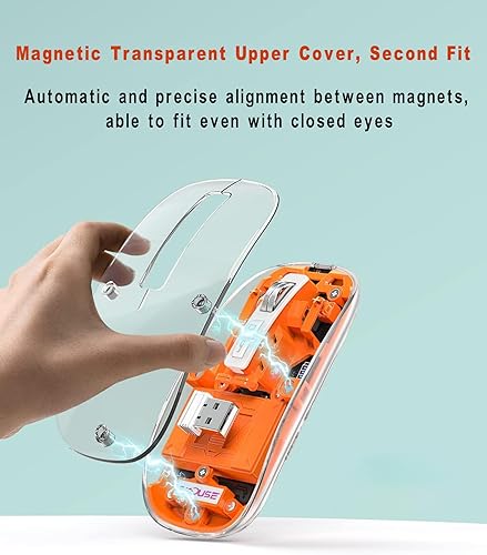 Miniatura 4 de SVJEFY Ratón inalámbrico Bluetooth de 3 modos, mouse magnético ultrafino recargable, pantalla de alimentación transparente de 2400 DPI, mouse