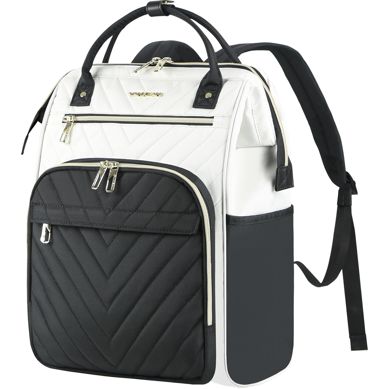 VANKEAN Zaino per computer portatile da 18 pollici, per uomo e donna, alla moda, borsa da lavoro per computer, grande capacità, zaino impermeabile, zaino per università, beige e nero