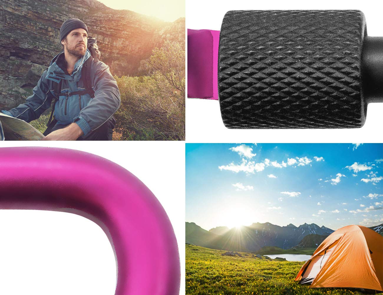 5 moschettoni a vite grandi, 8 cm, in alluminio, rosa/nero