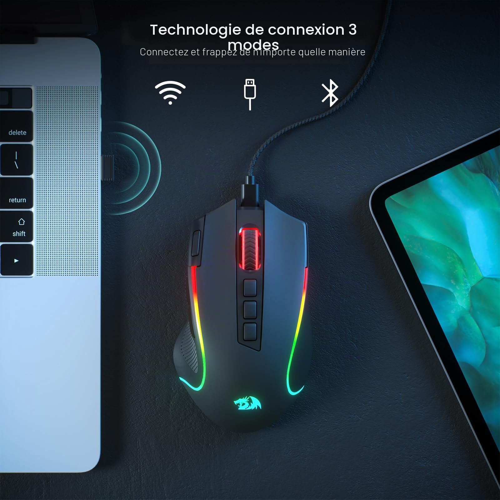 Redragon M612 Pro Souris sans Fil 8000 DPI 9 Boutons BT/2.4G
