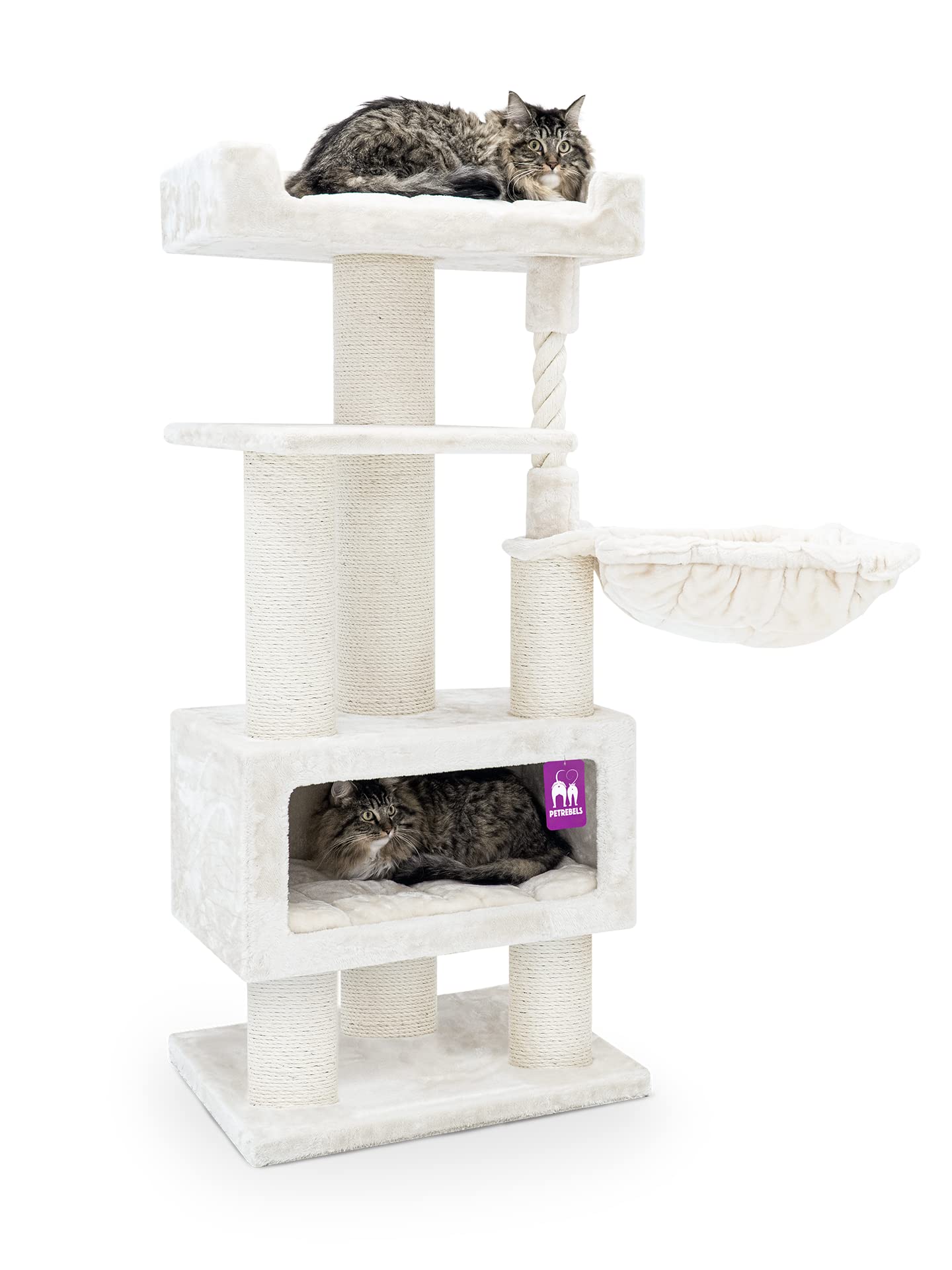 Petrebels Arbre à Chat Parklane 131 cm, Couleur Beige/Crème, Design Arbre à Chat avec Hamac