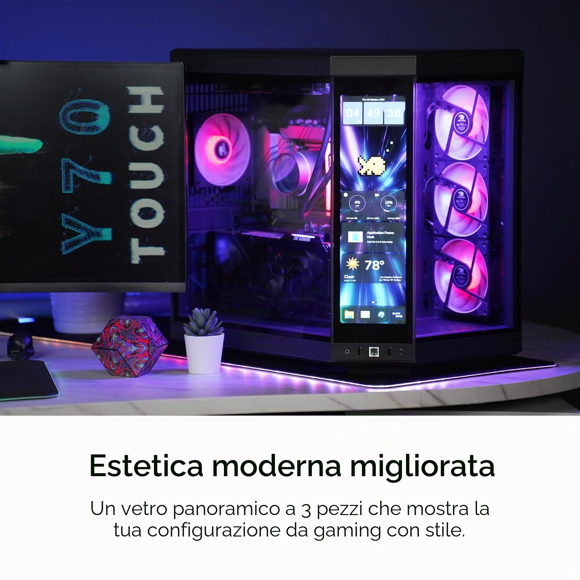 HYTE Y70 Touch Infinite Dual Chamber ATX Mid Tower - Custodia estetica moderna con touchscreen LCD 2,5K integrato, colore: Nero