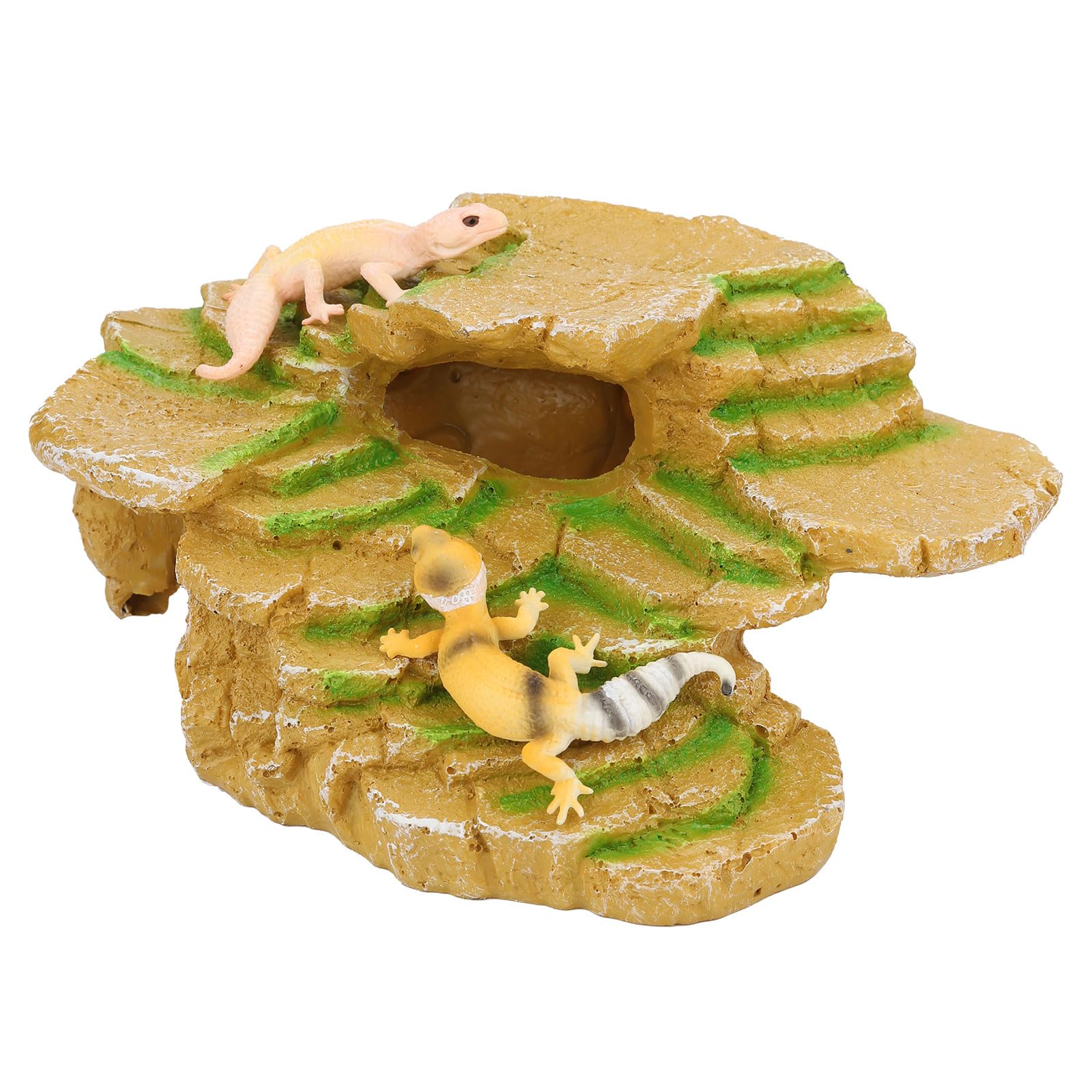 IBWell Bearded Dragon Hides and Caves Basking Rock Resin Hermit Crab Climbing Accessories for Habitat Yellow Aquarium Hiding Places for Lizard Spider