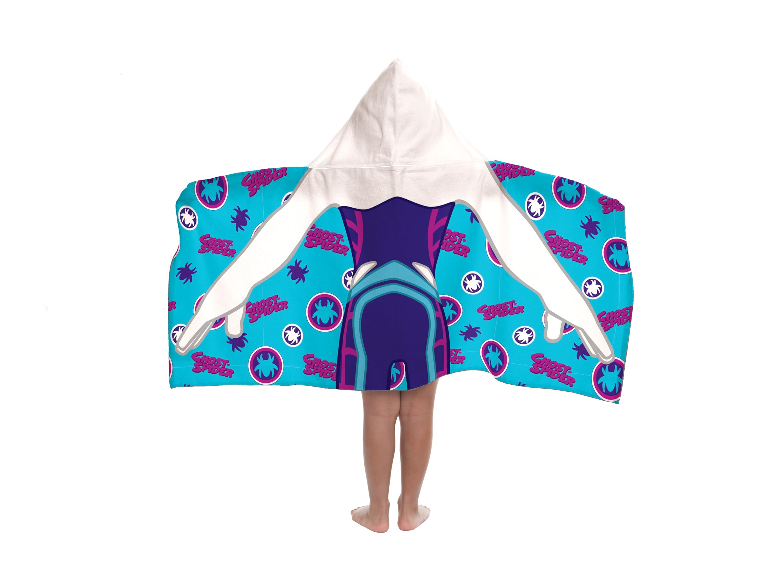 Jay Franco Marvel Spidey and His Amazing Friends Ghost-Spider Hooded Towel – 56 x 130cm Kids Super Soft Bath Towel, Beach, Pool & Travel, Official Licensed Product, Blue