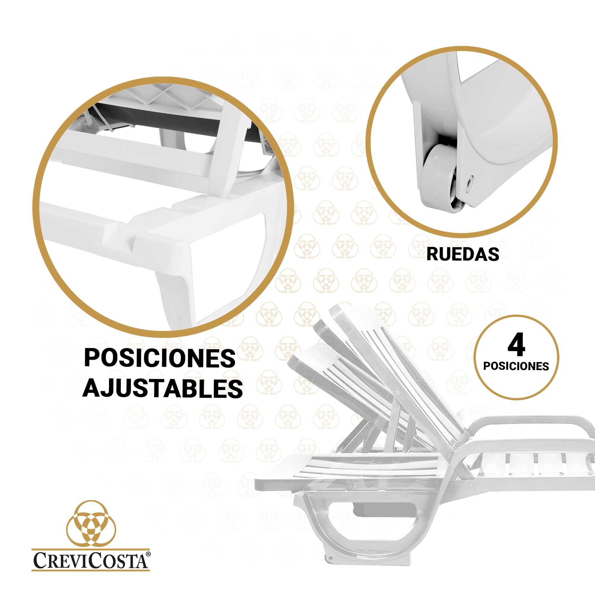 CREVICOSTA QUALITY MARK MARCAS DE CALIDAD - MALIBÚ - Lote de 2 Tumbonas de Resina para jardín y Piscina (Blanca)