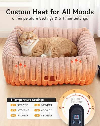 Miniatura 2 de Cama Calefactada para Gatos para Interiores, Cama para Mascotas con 6 Ajustes de Temperatura y 5 Ajustes de Temporizador, Sofá Esponjoso para Gatos