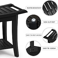 Vista 6 de Banco de ducha de bambú en el interior del taburete de ducha con estante de almacenamiento de espacio eficiente, sillas de ducha de baño, asientos
