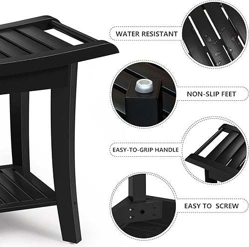 Miniatura 6 de Banco de ducha de bambú en el interior del taburete de ducha con estante de almacenamiento de espacio eficiente, sillas de ducha de baño, asientos