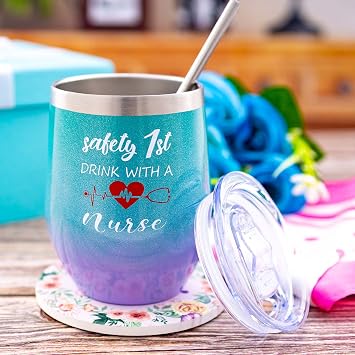 Nurse Appreciation Gift - Practitioner, RG, Graduation, Nursing School, Christmas - Wine Tumbler, Socks, Coaster, Scarf, Badge Holder Reel, Card