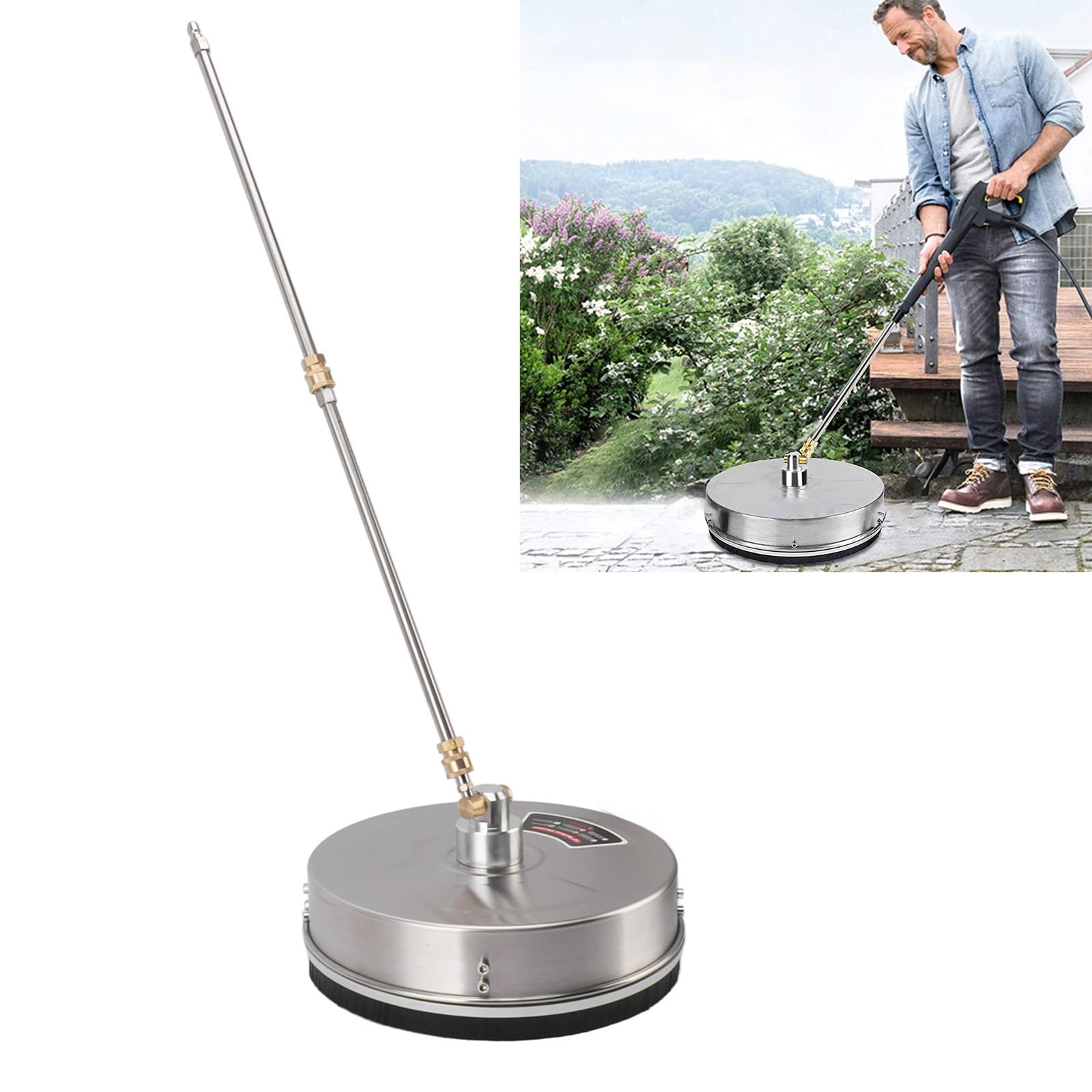 Limpiador de Superficies a presión, 4000 PSI Acero Inoxidable con Barra de extensión, Limpiador rotatorio de 33 cm para calzadas aceras terrazas Patios garajes y Superficies duras