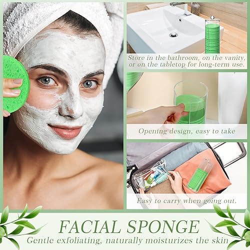 Vista 45 de Sieral 120 esponjas faciales comprimidas, esponjas faciales naturales desechables, almohadillas redondas suaves con recipiente para lavar la cara