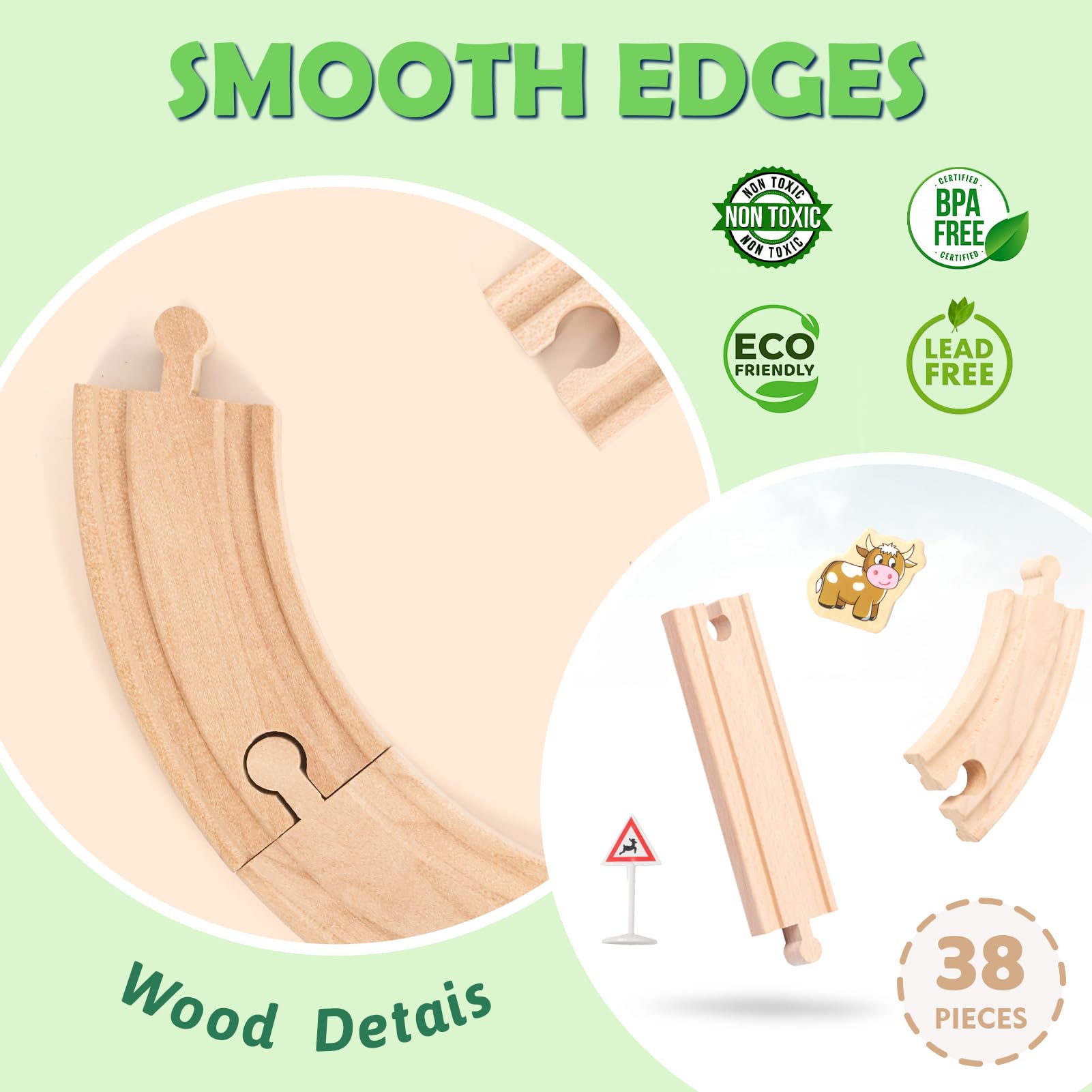 XIAPIA Wooden Train Set for Toddler Farm Theme Wooden Train Track Fits Thomas/Brio/Melissa and Doug - Image 2
