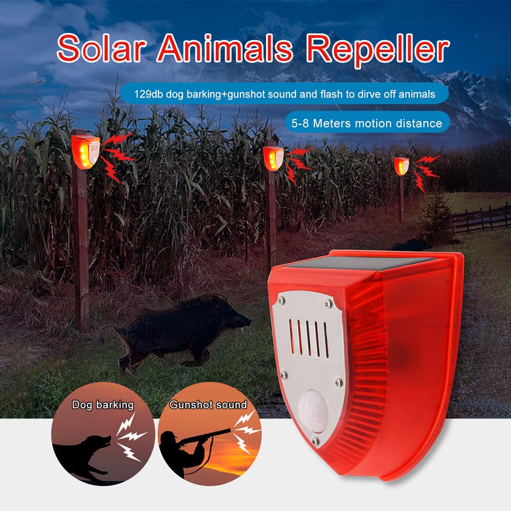 HUIOP Alarme détecteur de mouvement, lumière stroboscopique solaire avec capteur de mouvement PIR Alarme temporisée à induction du corps humain Lumière d'alarme Dispositif anti-vol pour animaux 3