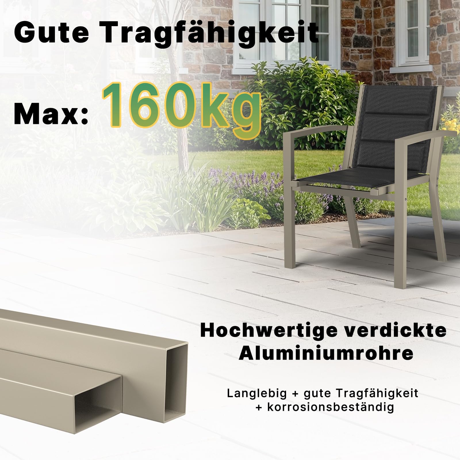 TRIUMPHKEY Sedie da Giardino Impilabili, Set di 2 Sedie da Esterno in Alluminio, Poltrona da Giardino, Sedie per Tavolo da Giardino, Sedie da Patio Resistenti alle Intemperie, Giallo-Marrone