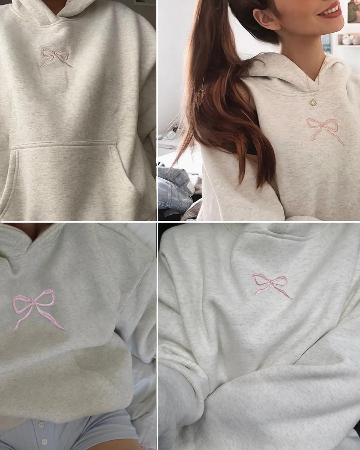 Hoodies for Teen Girls Long Sleeve Cute Sweatshirts Hooded Embroideried Bow Sweatshirt Preppy Clothes Fall Winter - Image 6