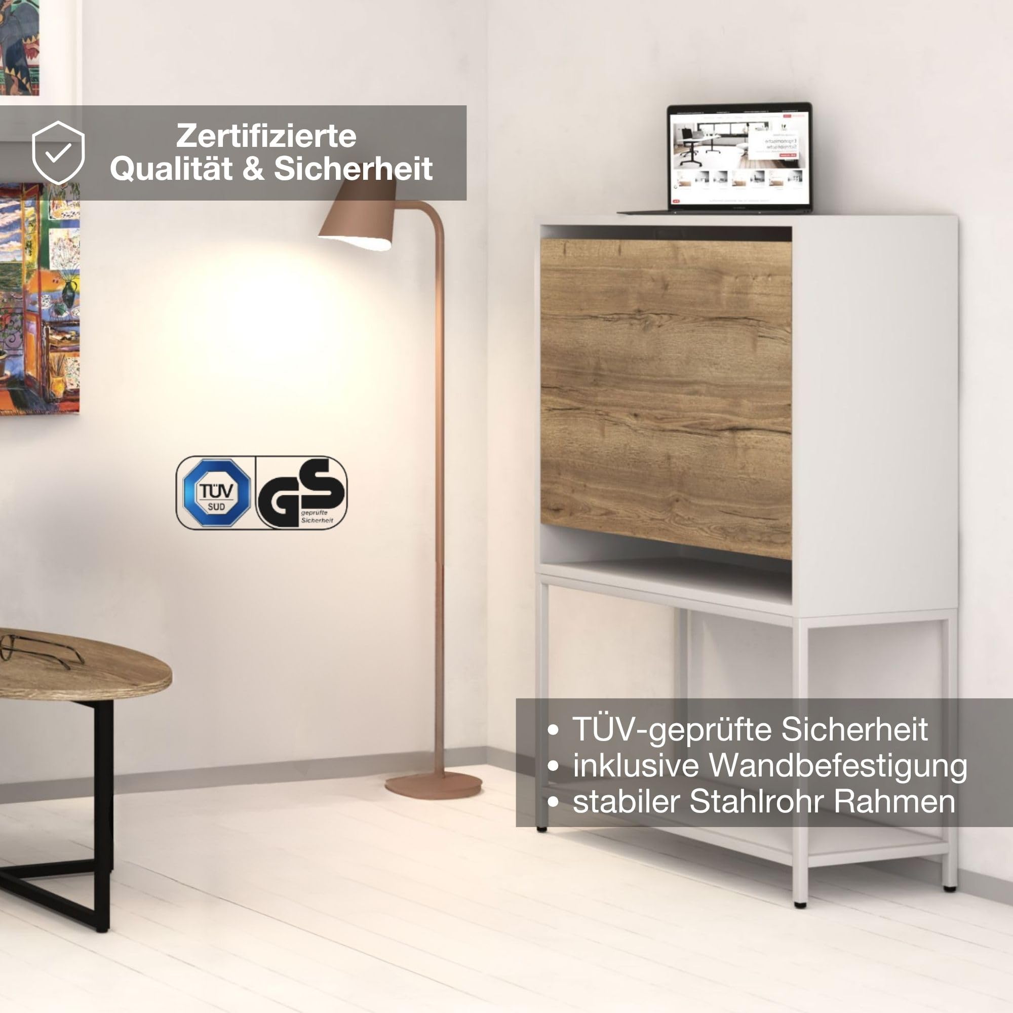 ASSMANN Sekretär Cubas Premium 74x80cm 123x80x36cm Weiß, TÜV-Zertifiziert, einfache Montage für Homeoffice