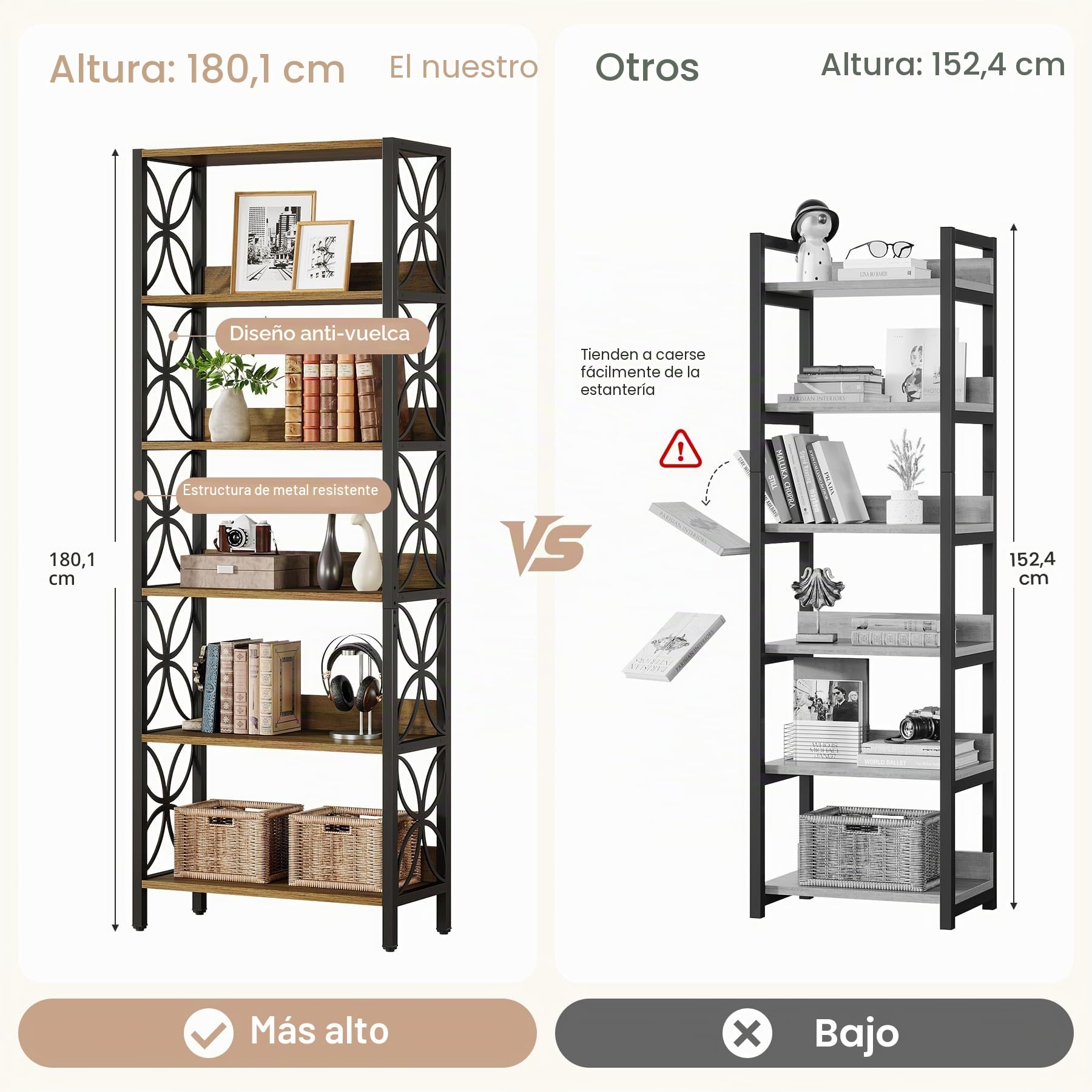 Tribesigns Estantería alta de 6 niveles, estantería industrial de 70.8 pulgadas con marco de metal, estante de exhibición para oficina en casa, estantería de dormitorio con 6 estantes de