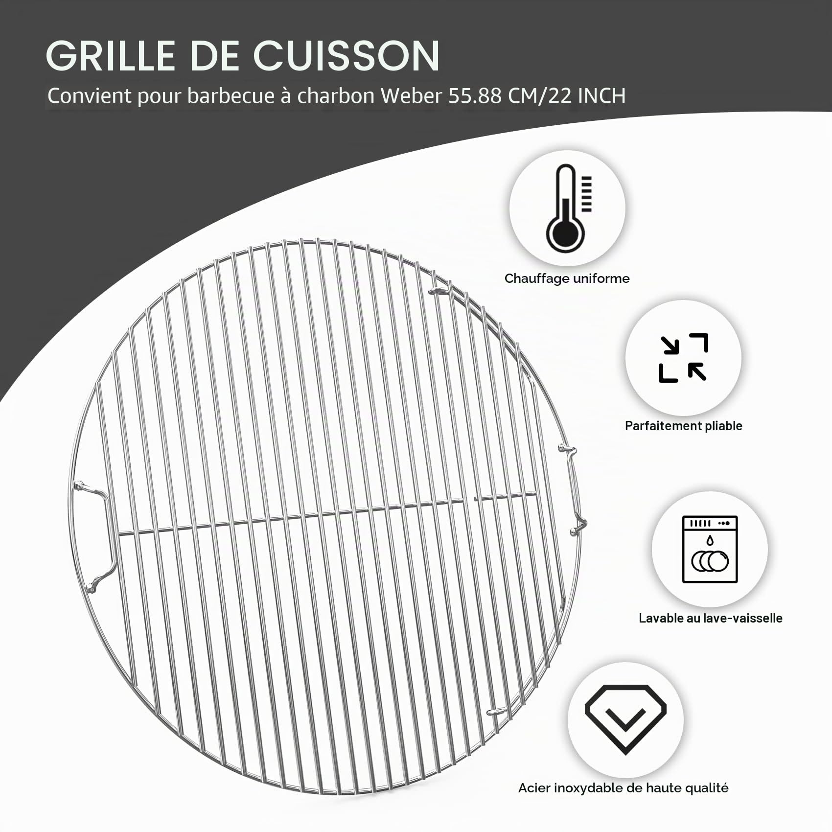 onlyfire Grille de Barbecue pour Weber et Napoleon 57 cm - Facile à Remplir de Charbon de Bios - 54.5 cm - Acier Inoxydable - Grille de Cuisson avec Poignée pour Barbecue à Charbon - Accessoire de BBQ