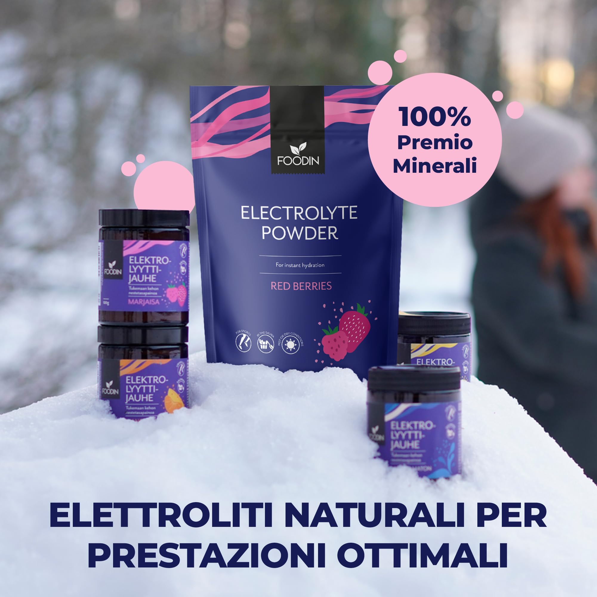 FOODIN Poudre d’Électrolytes Hydratation et Récupération avec OptiMSM Vitamine C AquaminF & Sel de Guérande – Boisson Isotonique sans Sucre Céto Énergie et Minéraux (Red Berries) 240 g