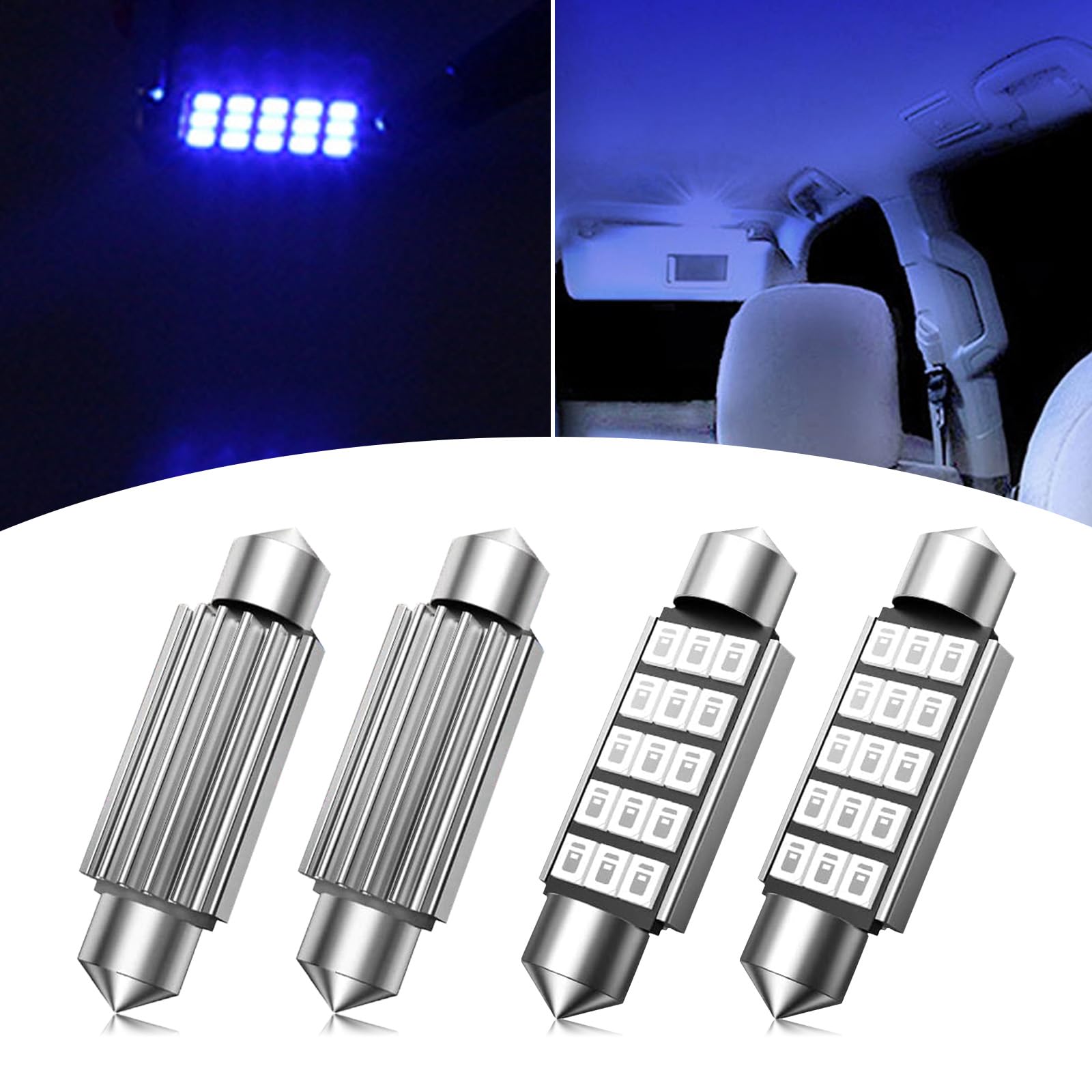 4 PCS Car Led Lights, Waterproof Double-pointed Lights, Vehicle Dome Lights, License Plate Light Bulbs, Automotive Lighting Tool, Universal for Most Cars, Trucks, SUVs (Blue)