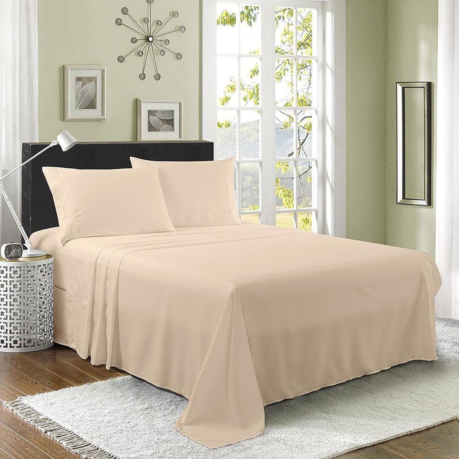 100% Pure Cotton 800 Thread Count Sheets Queen Size, Gold, 4 Pieces Sheet Set, 6"–12" Deep Pocket - 1 Flat Sheet, 1 Fitted Sheet and 2 Pillowcases, Breathable & Cooling Sheet Set