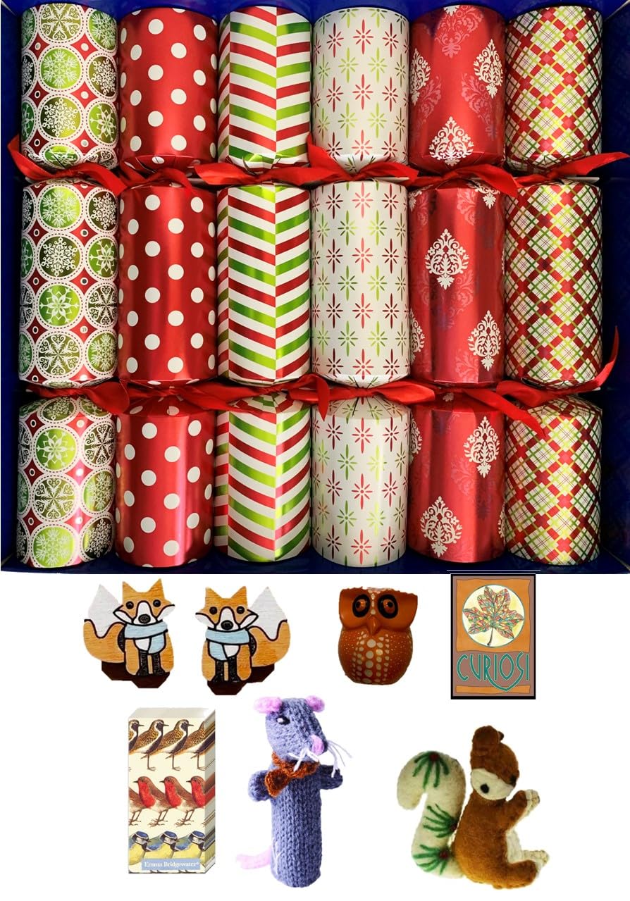 Crackers Ltd Family Size Large Selection Box of Christmas Crackers - with woodland animal themed gifts, Multicolor