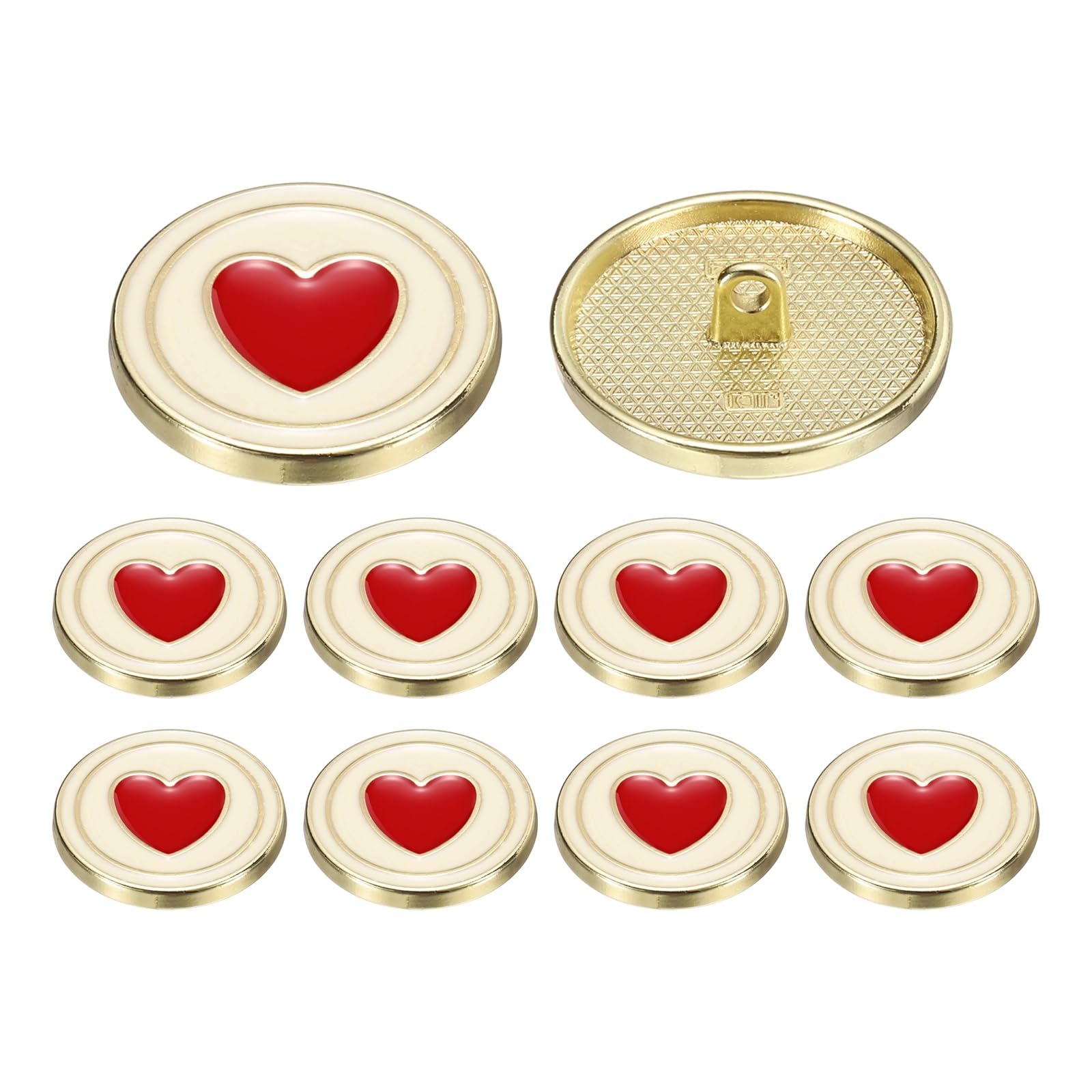 sourcing map 10pcs Metal Shank Buttons, 17.5mm/0.69" Electroplating Golden Circles Heart Enamel Decorative Round Sewing Coat Button for Crafts Dress Blazer Coat Suit Cardigan, Red โ image 1