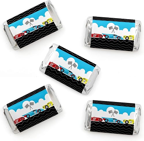 Big Dot of Happiness Let's Go Racing Mini Candy Bar Wrapper Stickers – Fiesta de cumpleaños de coche de carreras o baby shower, pequeños regalos –