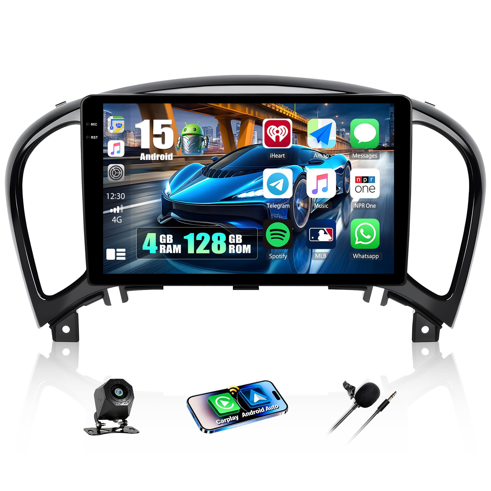 4+128G Android 15 CAMECHO Autoradio para Nissan Juke J15 2010-2019/YF15 Infiniti ESQ 2011-2017, Radio 9 Pulgadas con Bluetooth GPS WiFi Inalámbrico Carplay Android Auto FM RDS + Cámara Trasera