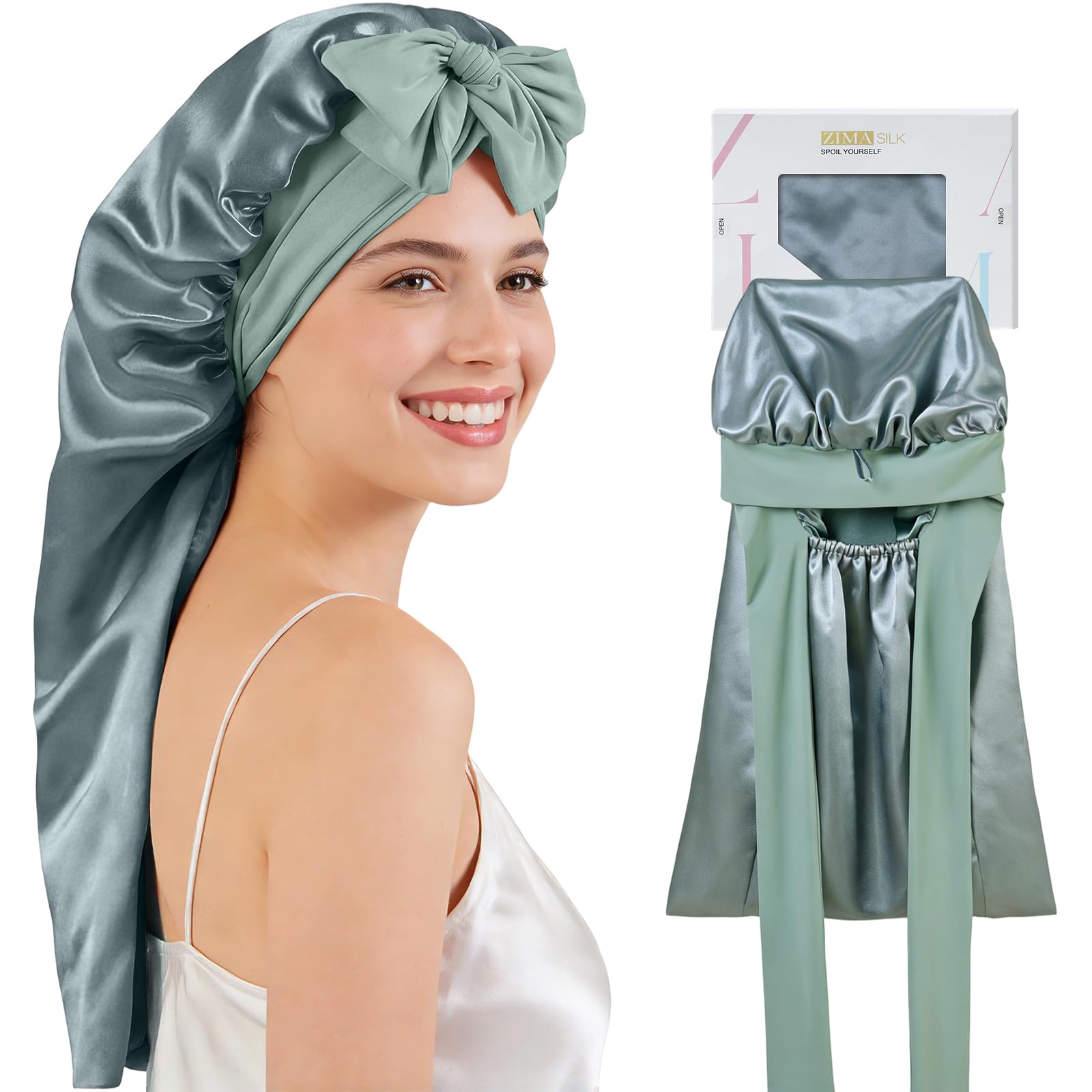 ZIMASILK Long Mulberry Silk Bonnet for Sleeping Women