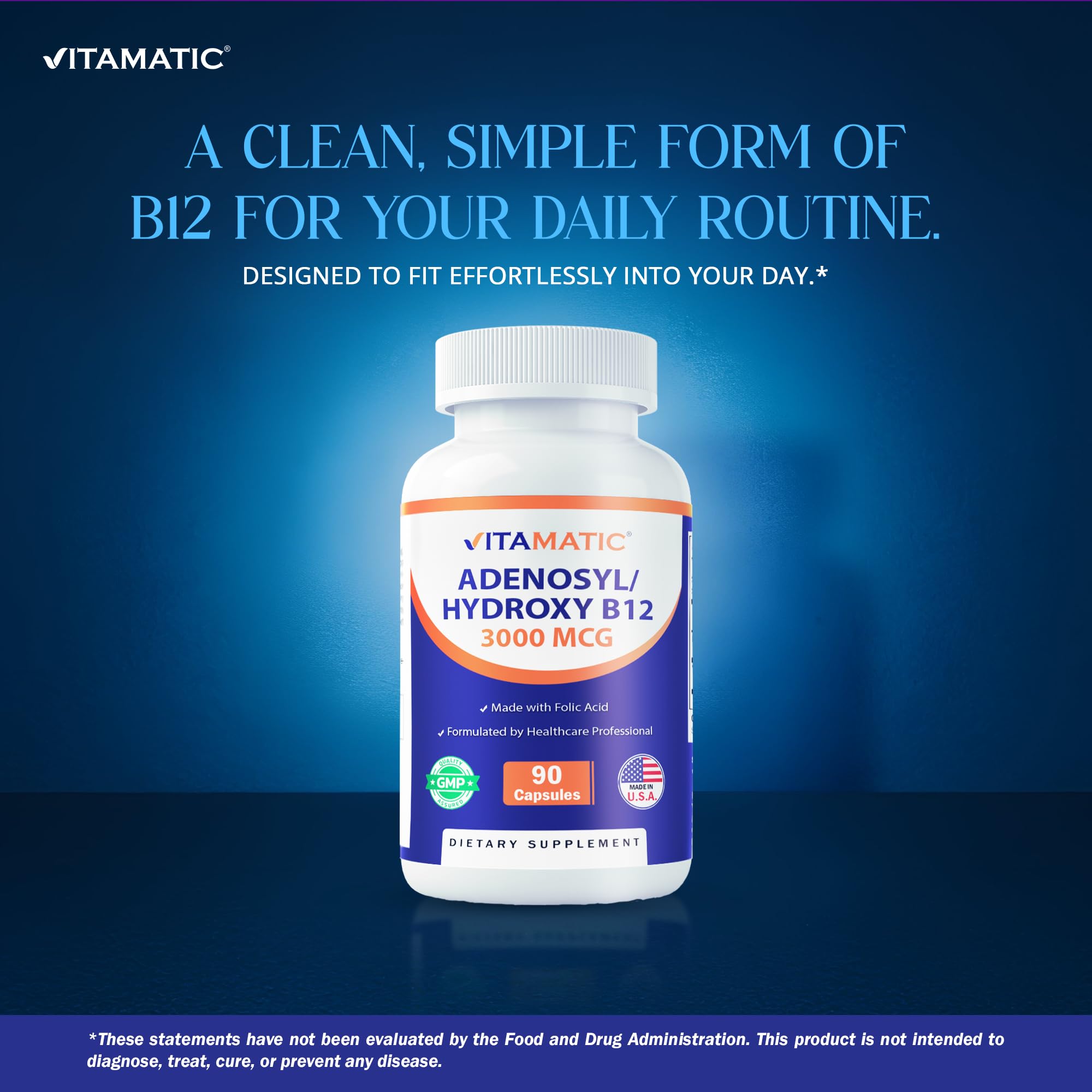 Vitamatic Adenosylcobalamin Hydroxocobalamin B12-3000 mcg with Folic Acid – Dual Active Form of B12 – Non-GMO, Gluten-Free, Sugar-Free – 90 Veg Capsules – Made in USA — Amazon image 4
