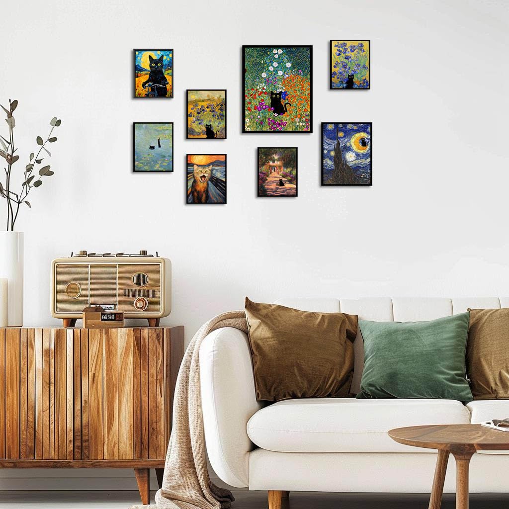 Hamduker Leinwand-Kunst, Katzen-Dekor für Schlafsaal, Schlafzimmer, Leinwanddrucke, ästhetische Monet-Katzen-Poster, Wohnzimmer-Dekor (Größe: 40,6 x 50,8 x 1 Stück)