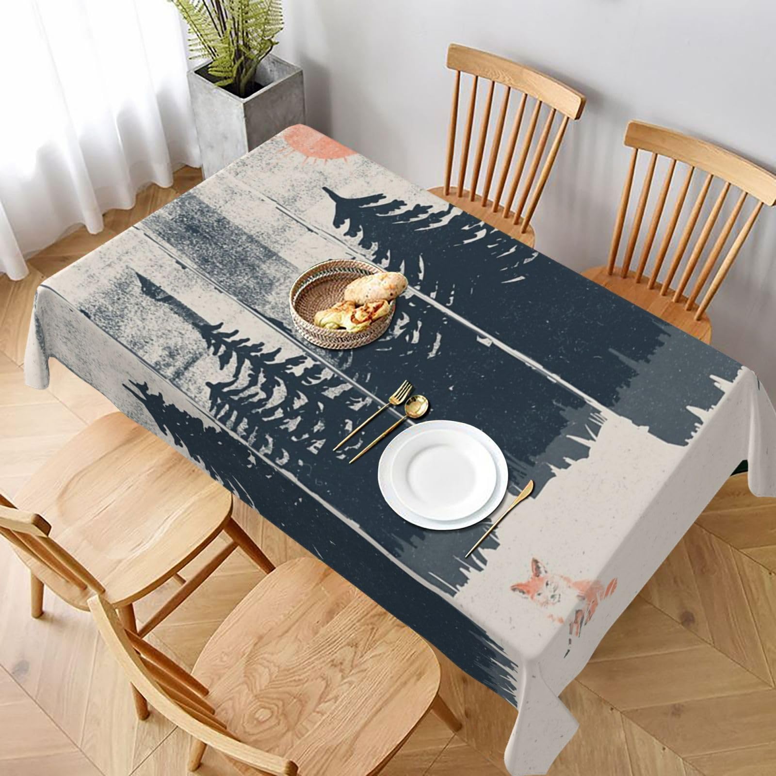 BNVSADC Wilderness Fox Art Printed Rectangle Tablecloth 228x152 CM, Water Resistant Polyester Table Cloth Decorative Fabric Table Covers for Kitchen Dining Table Parties Camping