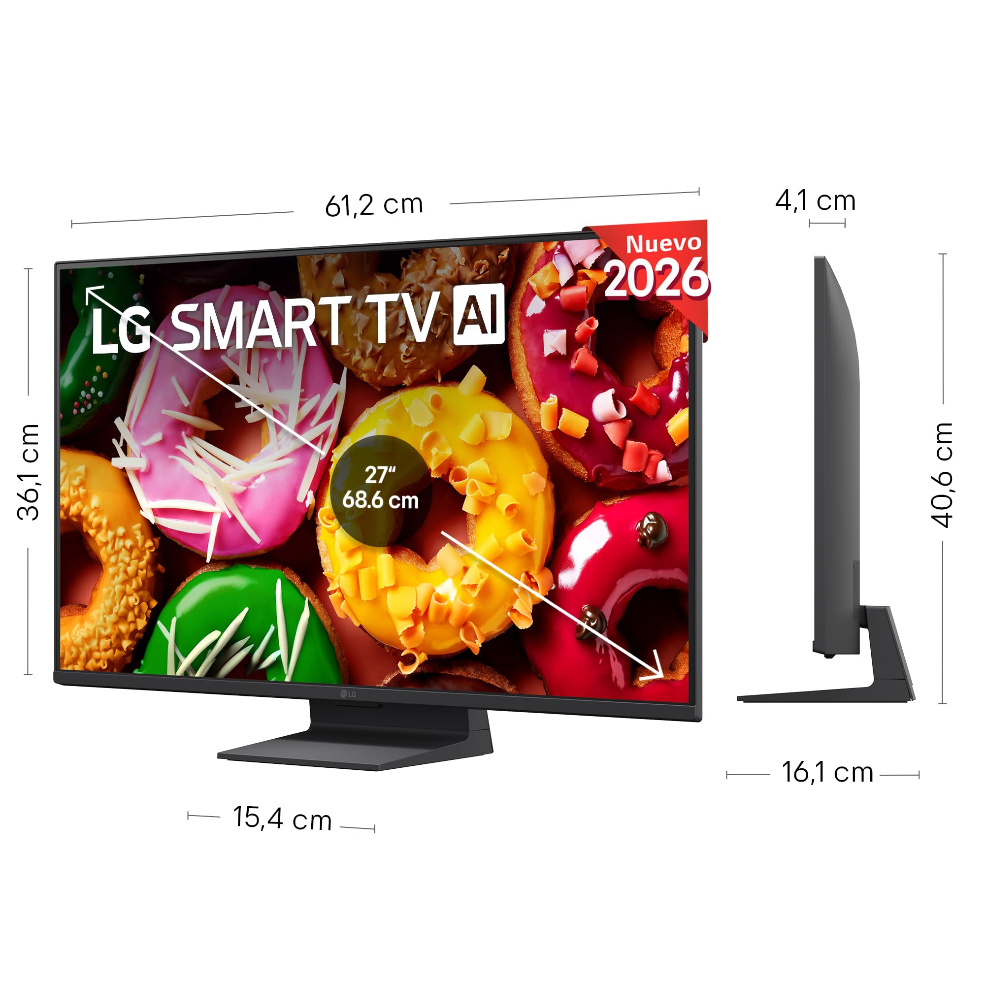 LG 27LB70006LA - Smart TV FHD AI LB70 27" 2K 2026, WebOS 26 IA con Copilot, Procesador α5 AI Gen9, 120 Hz, Resolution Upscaler, Dolby Digital Plus, Negro
