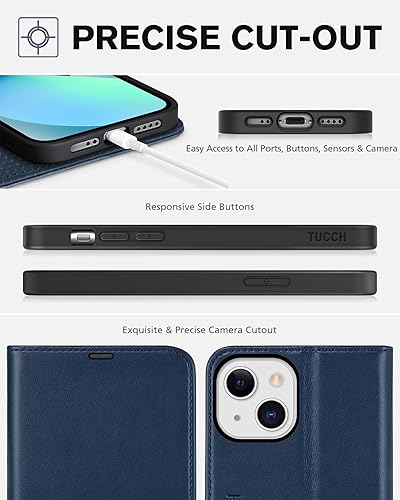 Miniatura 8 de TUCCH Funda tipo cartera para iPhone 13 Mini, magnética, de piel sintética, con bloqueo RFID, ranura para tarjetas, funda abatible con TPU suave,