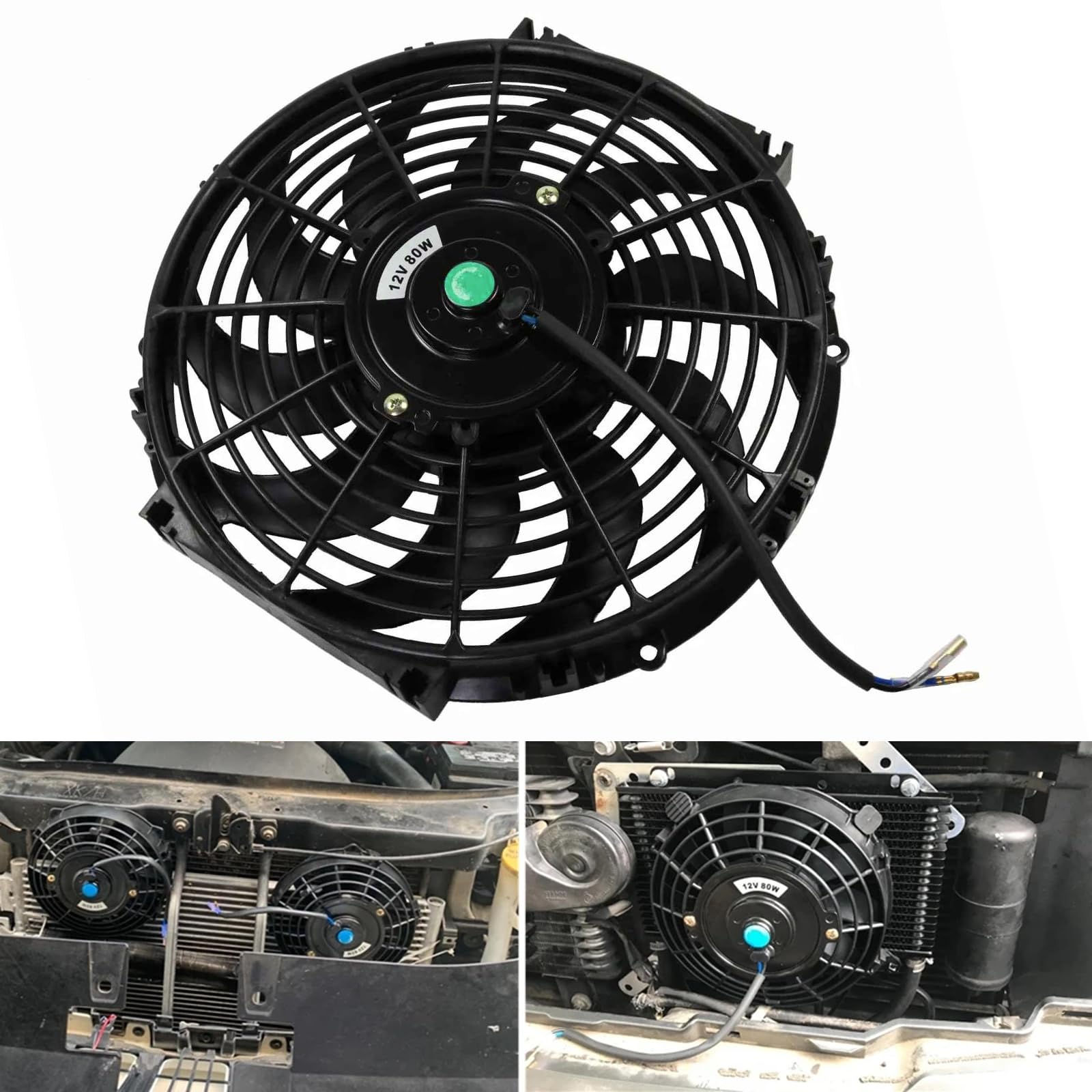 12V 80W Universal Kühlerlüfter, 12 Zoll Auto Kühlerlüfter, ABS Elektrischer Lüfter mit Montagesatz für den gesamten Motorraum Kühler A/C Ladeluftkühler Öl System