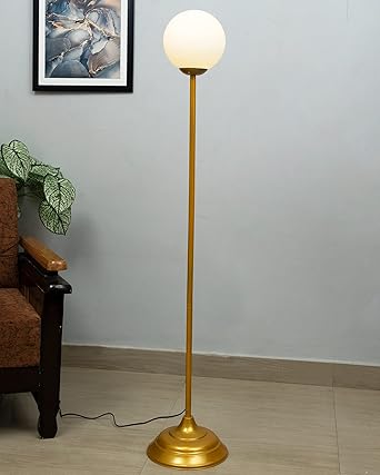 Homesake Metal Floor Lamp Standing Lamp,On/Off Foot Switch, Tall Modern Floor Lamp For Bedrooms, Living Room, Office,Farmhouse, (Glossy Gold), LED