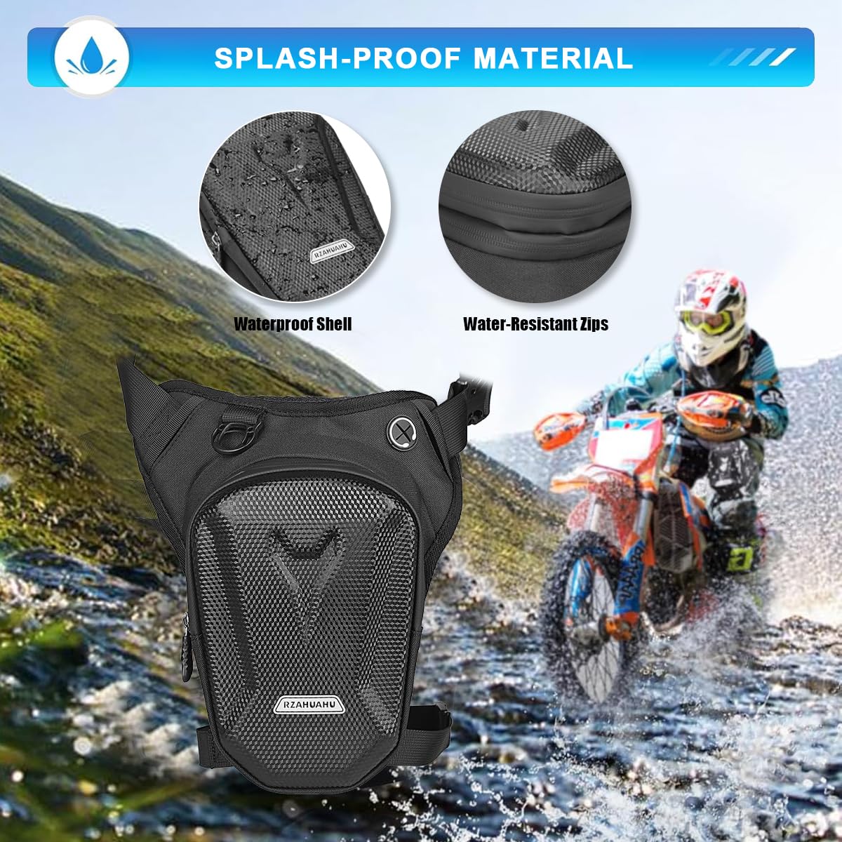 Marsupio Gamba Moto,Borsa Gamba Moto con Due Scomparti Principali per Riporre Oggetti Separati,Cinghie Regolabili per Vita e Gamba per Adattarsi a Diverse Misure Corporee