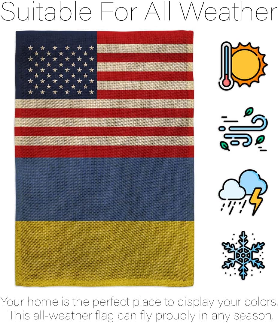Ukraine US Friendship Burlap Garden Flag - Regional USA American Alliance World Country Particular Area - House Decoration Banner Small Yard Gift Double-Sided Made in 13 X 18.5
