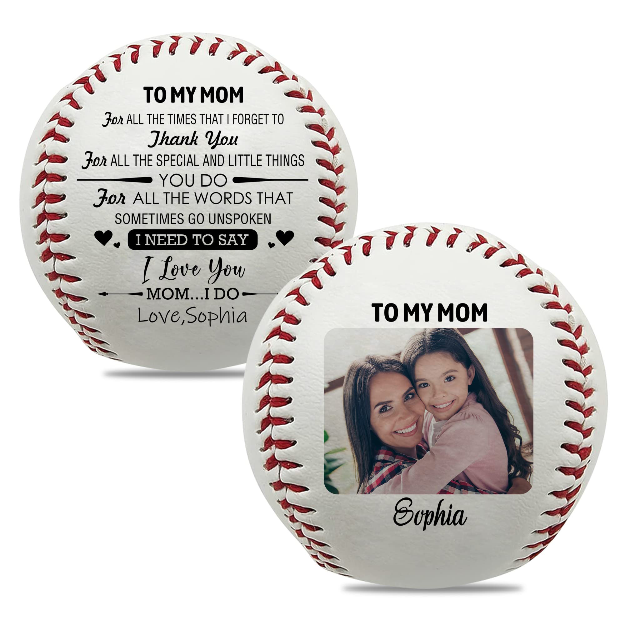 InterestPrint Personalized to My Mom Baseball Double Sided, Custom Photo Baseball Gifts for Mom from Son Daughter for Mom, Customized Mom Birthday Gifts