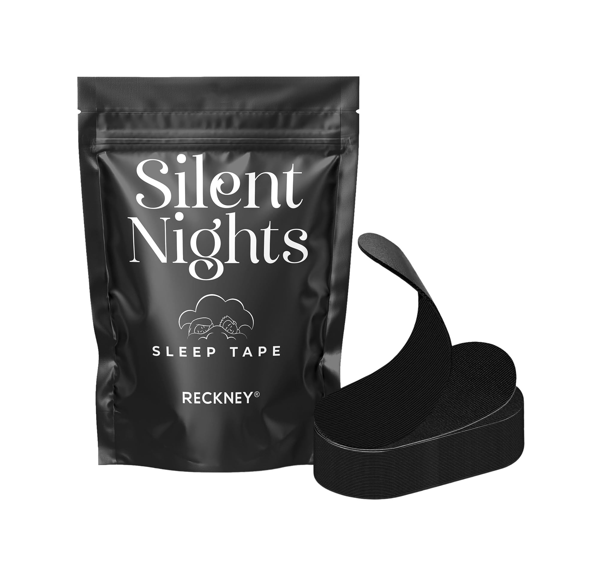 RECKNEY Mouth Tape Hypoallergenic Breathable Sleep Tape for Men & Women Anti-Snoring, Pain-Free Removal Tape, Soft Grade Fabric & Latex Free(30 Strips Black)