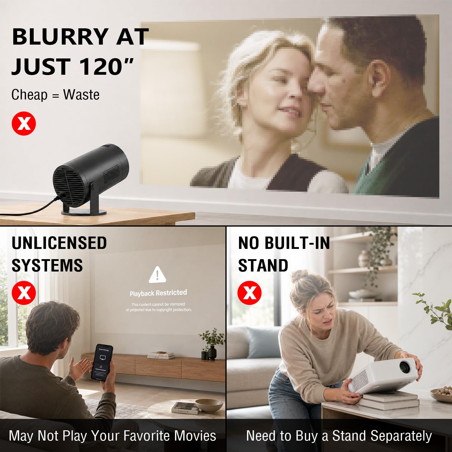 App con licenza ufficiale e design sottile: mini proiettore 4K con messa a fuoco automatica e keystone, VOPLLS 1000ANSI WiFi Bluetooth 1080P FHD, proiettore portatile Smart Moive per camera da letto