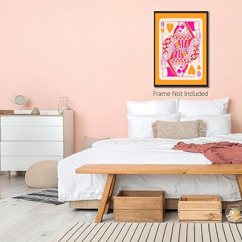 Miniatura 6 de JCFOAS Lienzo moderno retro con diseño de reina de corazones, arte de pared en lienzo rosa y naranja, decoración de habitación, estética, hippie,