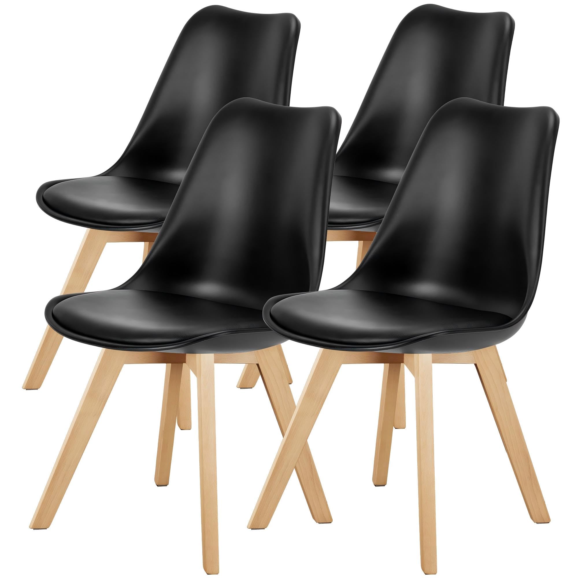 OLIXIS Modern Dining Chairs Set of 4, Plastic Kitchen Chairs with Wood Legs