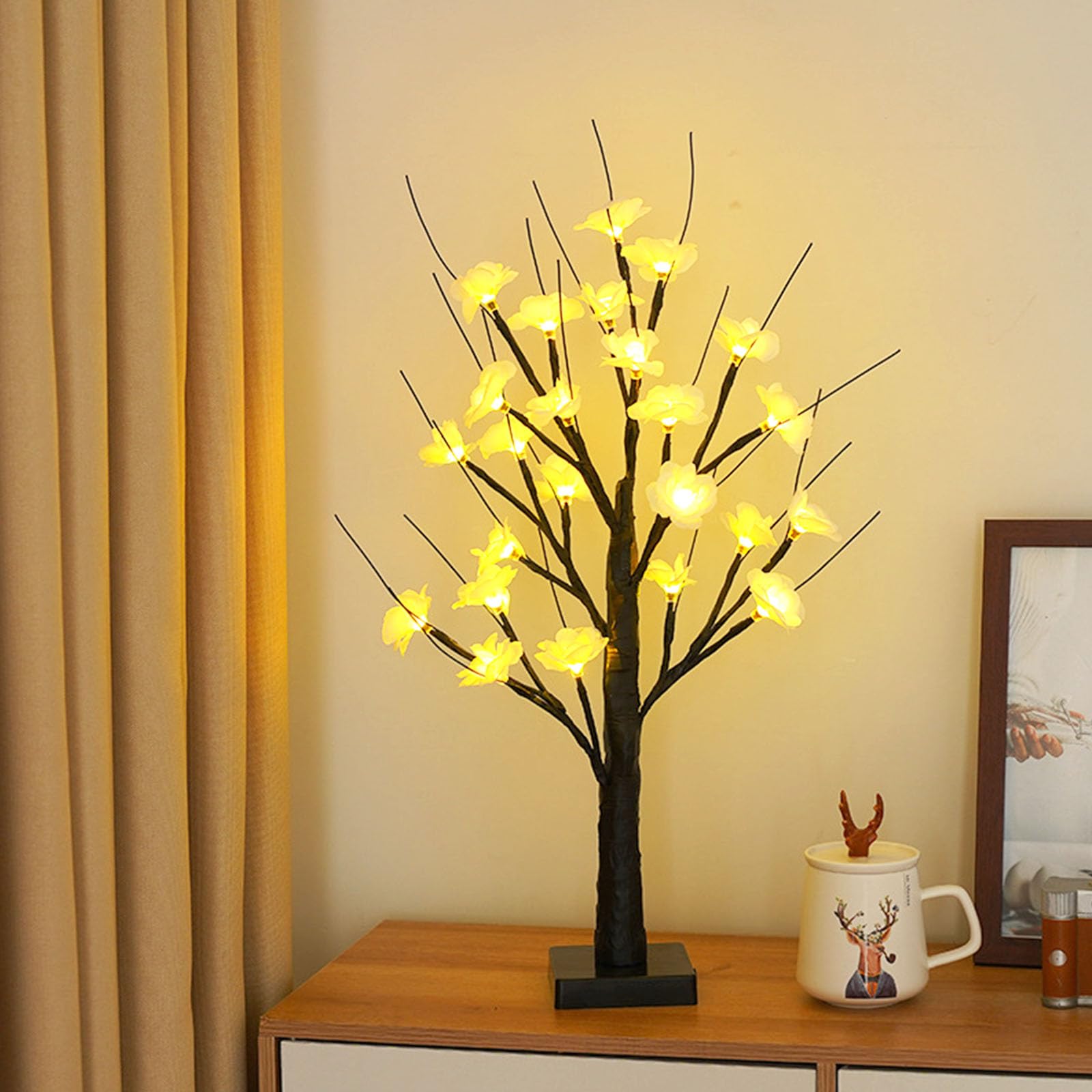 wpdash White Plum Blossom Tree Lamp 24 LED Artificial Flower Night Light USB or Battery Dual Powered Decor Light for Art Studios Bedroom and Bar Ambiance Decoration — image 1