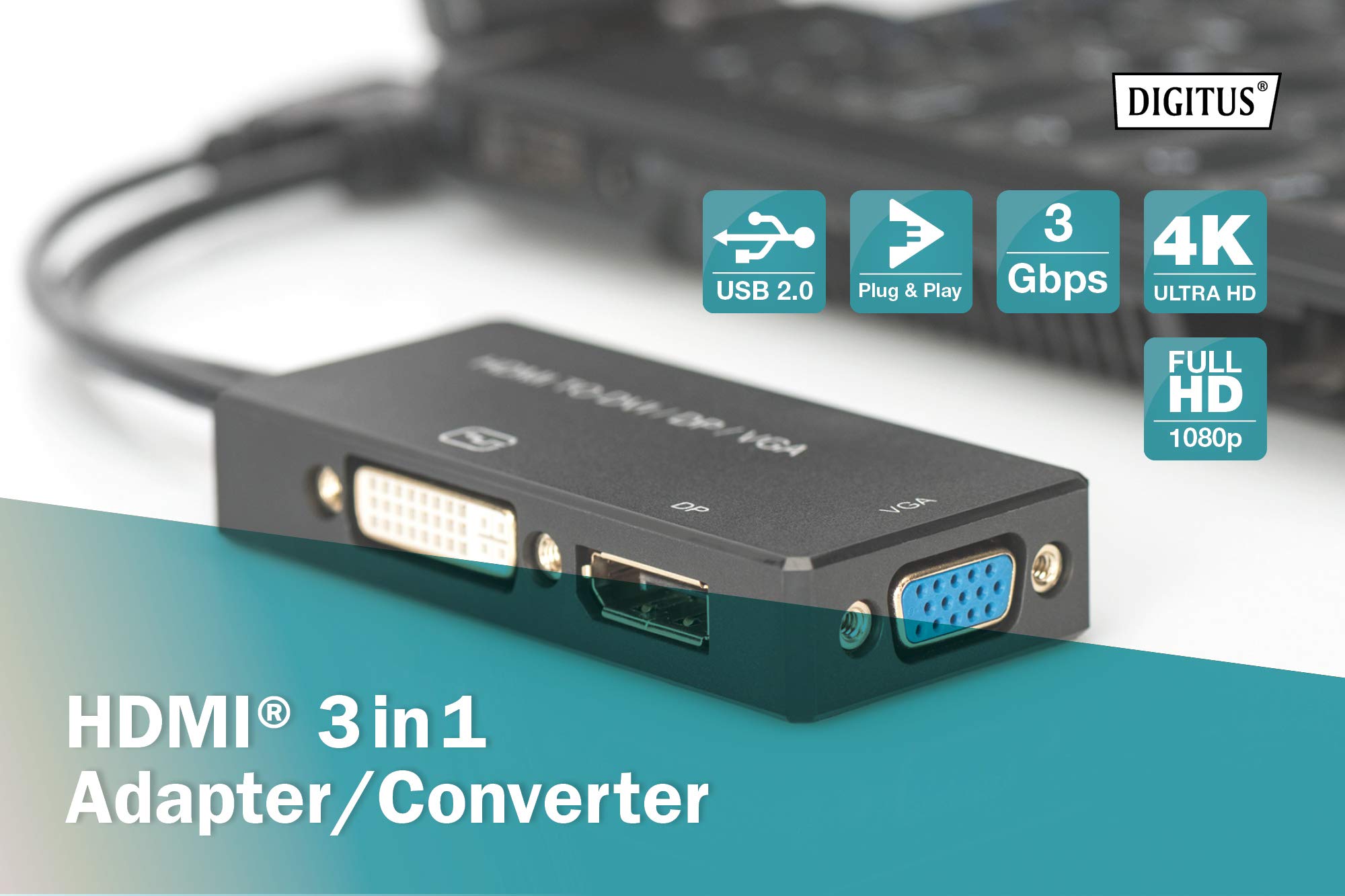 Assmann Videokonverter HDMI DVI DisplayPort VGA Schwarz