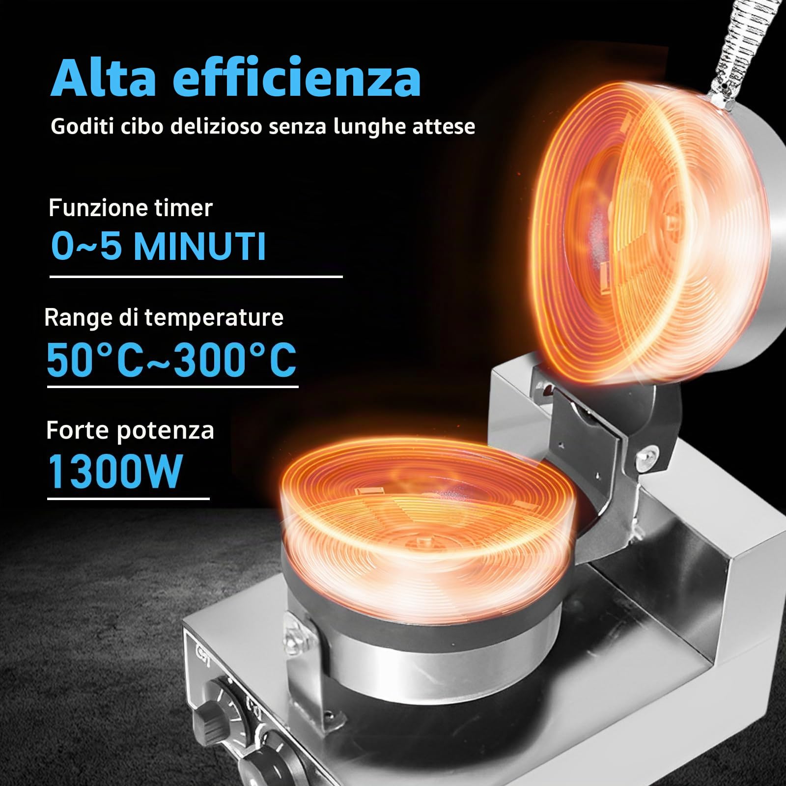 Macchina per Hamburger Elettrica UFO, Macchina per Hamburger Antiaderente Commerciale, Temperatura Regolabile 50-300 ℃ Padella Antiaderente, Timer da 0 a 5 Minuti per Uso Domestico e Commerciale